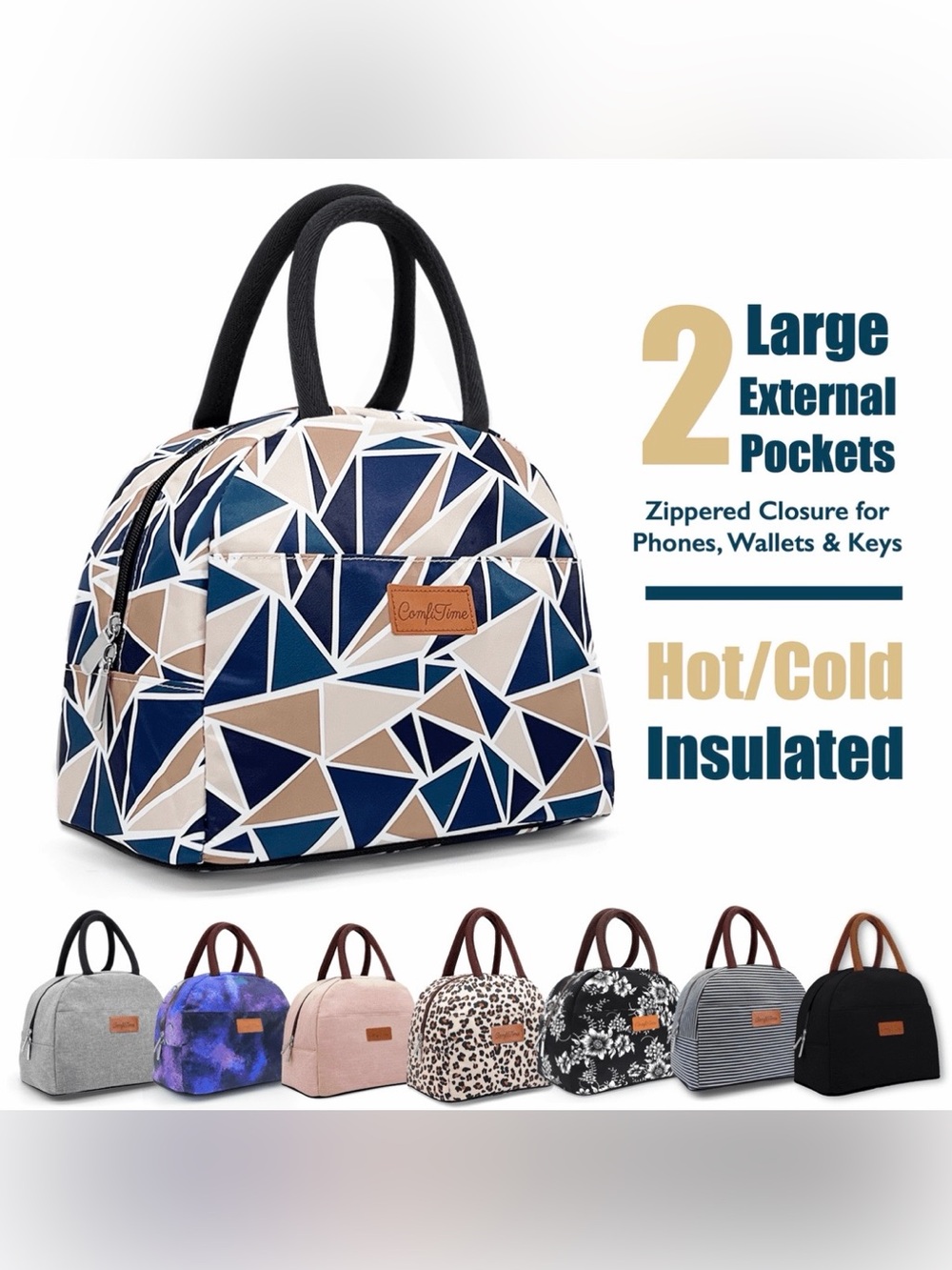 NWT ComfiTime Large 8L Capacity Geometric Pattern Insulated Lunch Bag